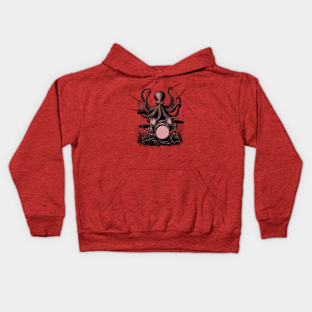 Drummer Octopus Kids Hoodie by dnacreativedesign